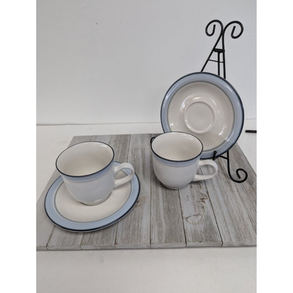 Vintage Johann Haviland Blue Bouquet Crowning Fashion Set 2 Teacups Saucers